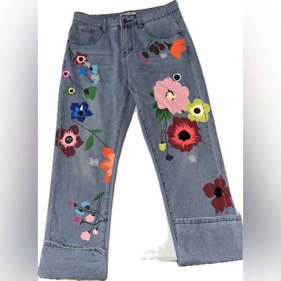 HOST PICK - Misslook Distressed Floral Denim Jeans - Picture 1 of 5